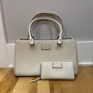 Kate Spade Sydney Double Zip White Leather Shoulder Bag with wallet